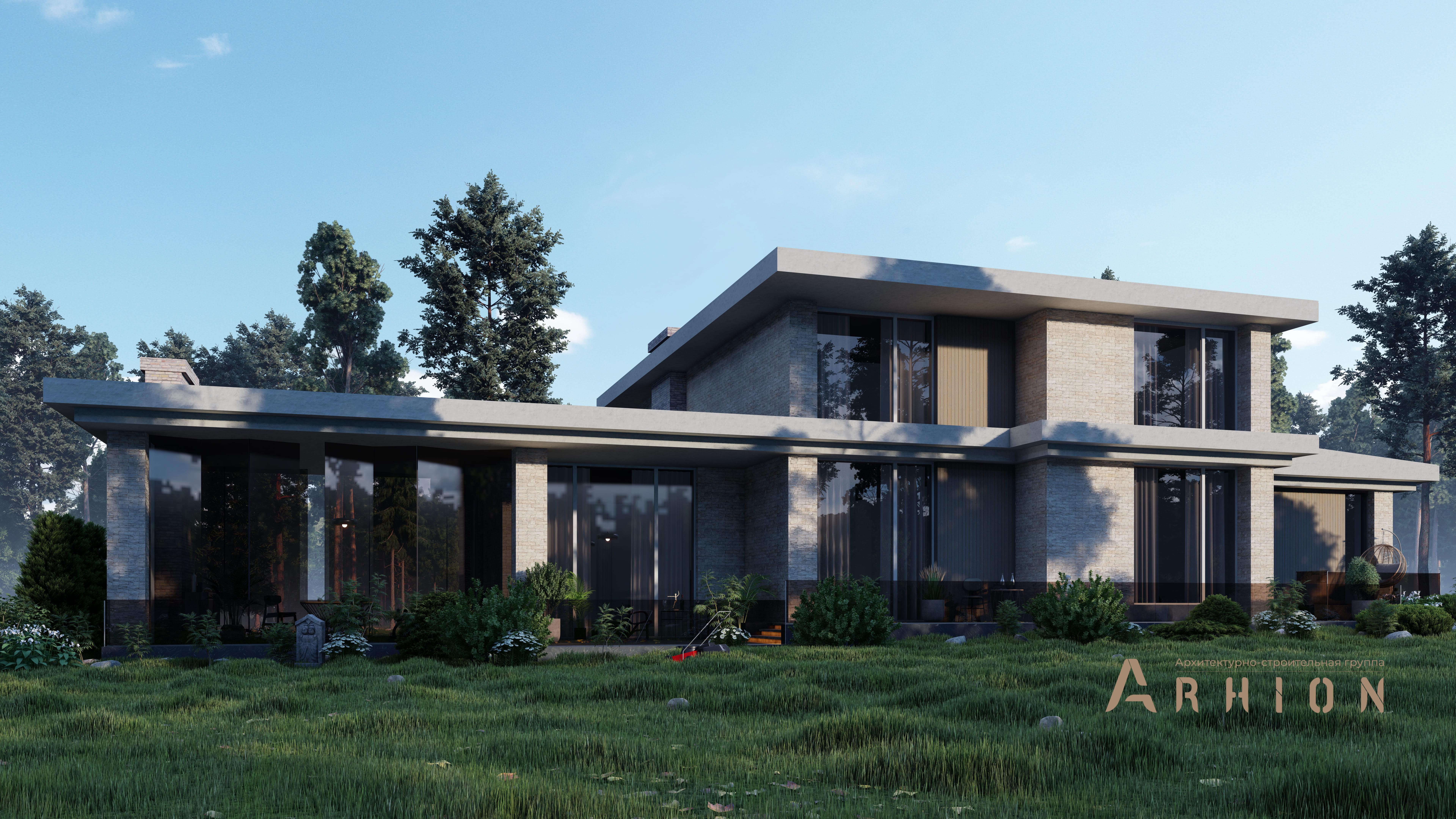 4. Проект двухэтажного дома в стиле хай-тек с плоской кровлей , H-048, площадью - 589 кв c терассой, балконом, гаражом